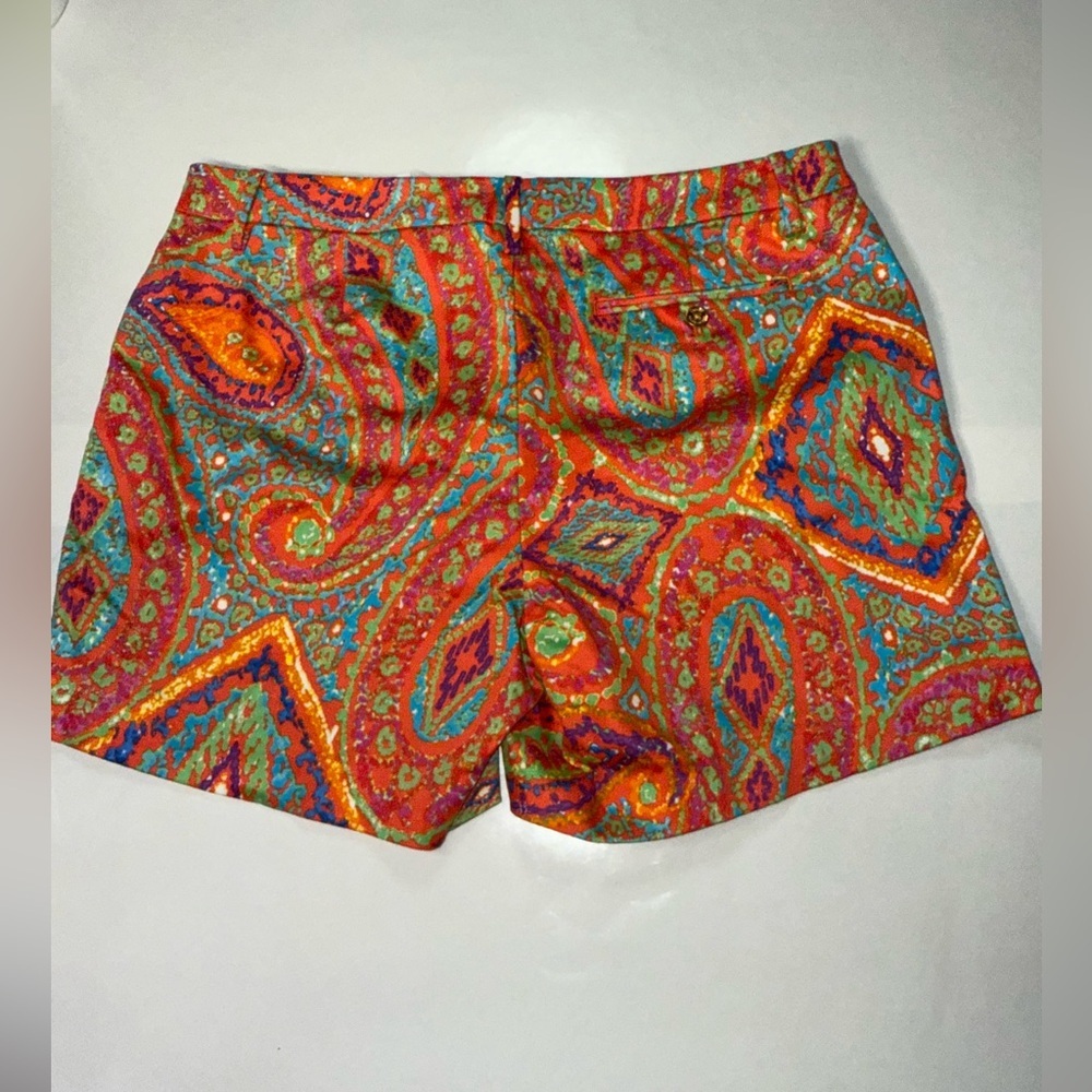 Lauren Ralph Lauren Paisley Shorts Size 14 Orange Multicolor Preppy Resort - Picture 6 of 10